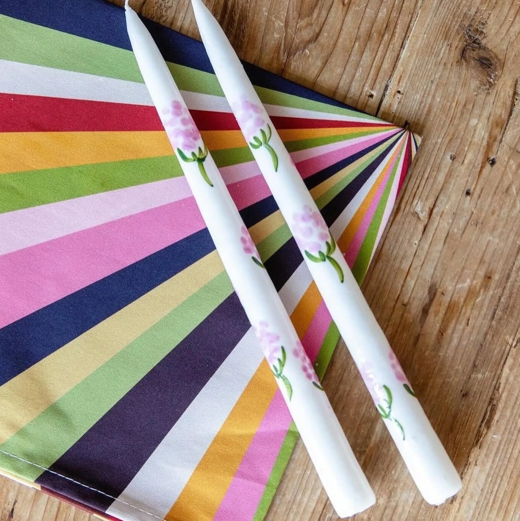 Chefanie Pink Hydrangea Painted Tapers (2) Clearance